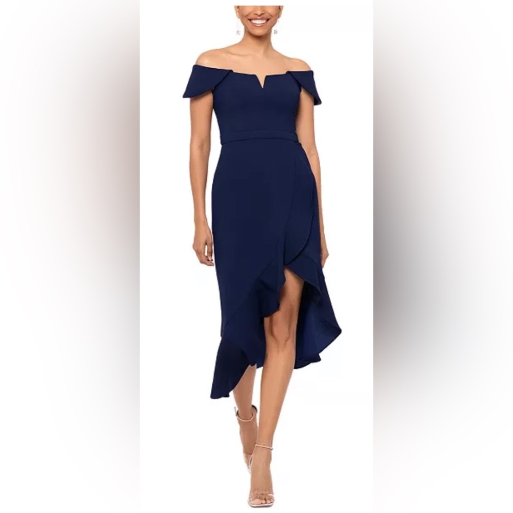 NWT Xscape Women's High-Low Off-The-Shoulder Dress size 14